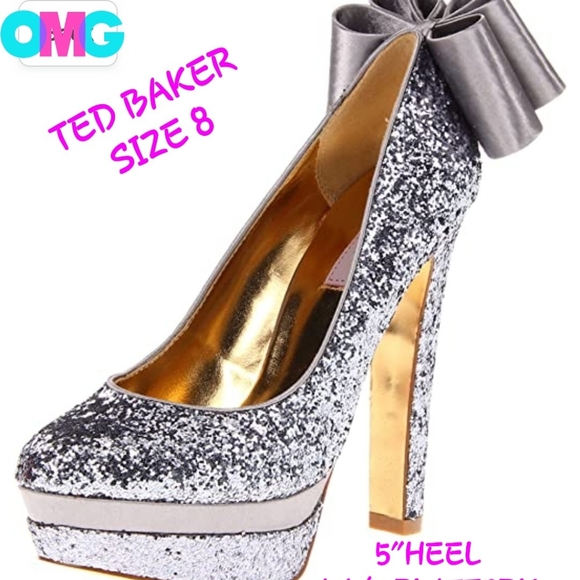 TED BAKER SILVER GLITTER PLATFORMS - Picture 1 of 2